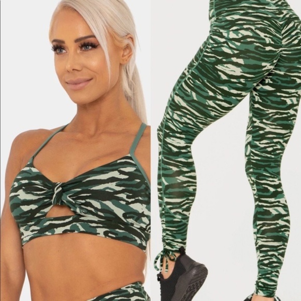 Ryderwear Wild Tied Up Tiger Green Leggings + Sports Bra Set Size Small